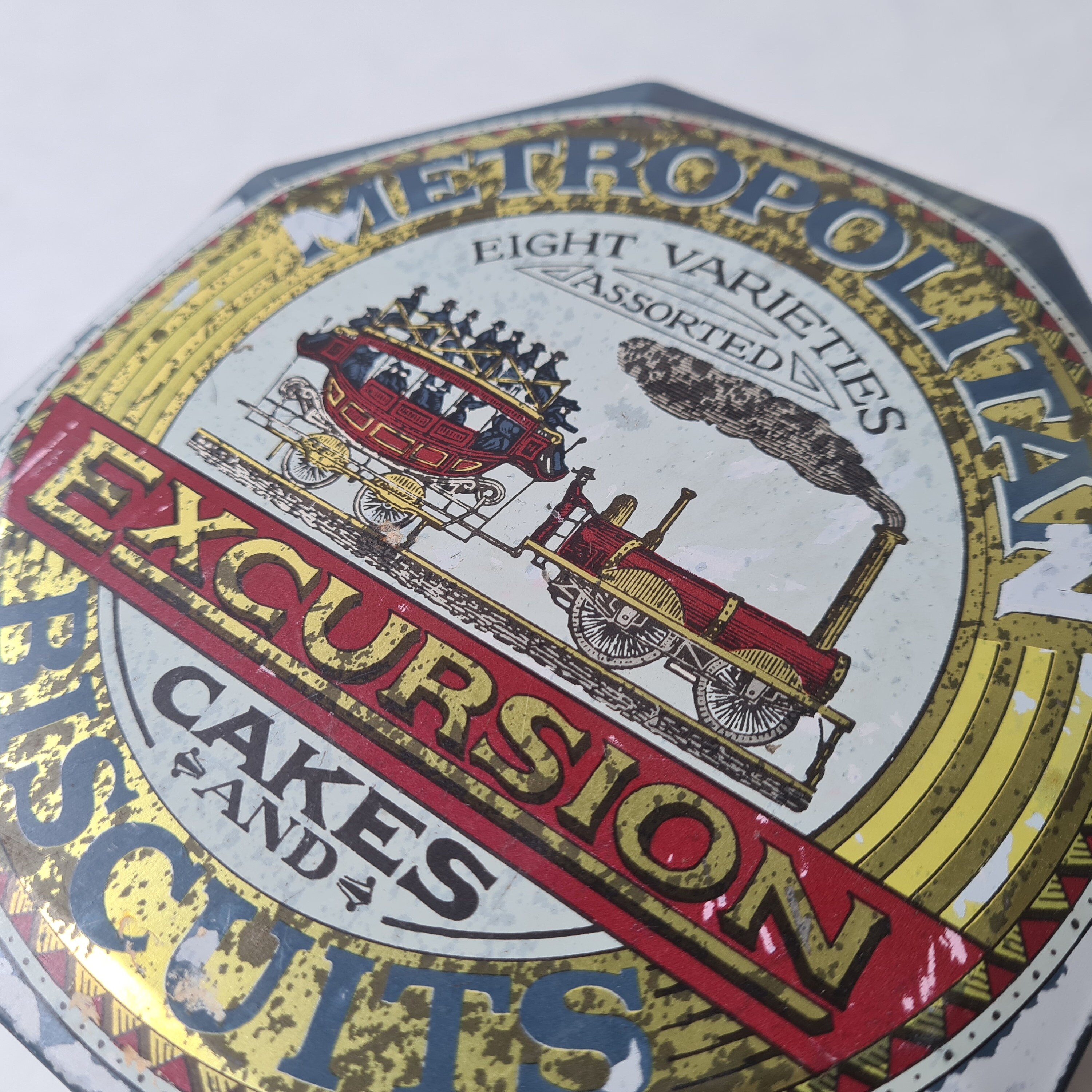 Vintage Iron Metal Sheet Box/cakes Biscuits Metropolitan Excursion/gray ...