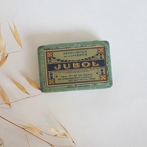 Vintage Blechdose/Metall Eisen/Grün Blau/Jubol Medizin/Pastillenstempel/Frankreich Französisch/Apotheken Chatelain Paris/Sammlung