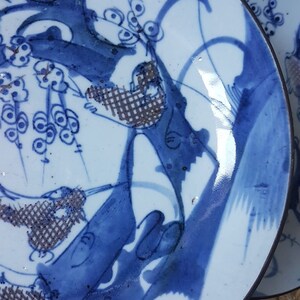 Vintage Plates set Porcelain Old China Asian Art Handcrafted Decor Blue Wall Decoration Home Interior Antiques Collectible flea market image 8