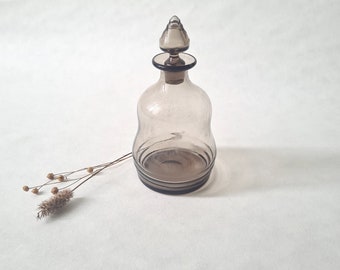 Vintage blown glass carafe/transparent brown with stopper/service liquor decanter wine water/classic chic retro/home French kitchen France