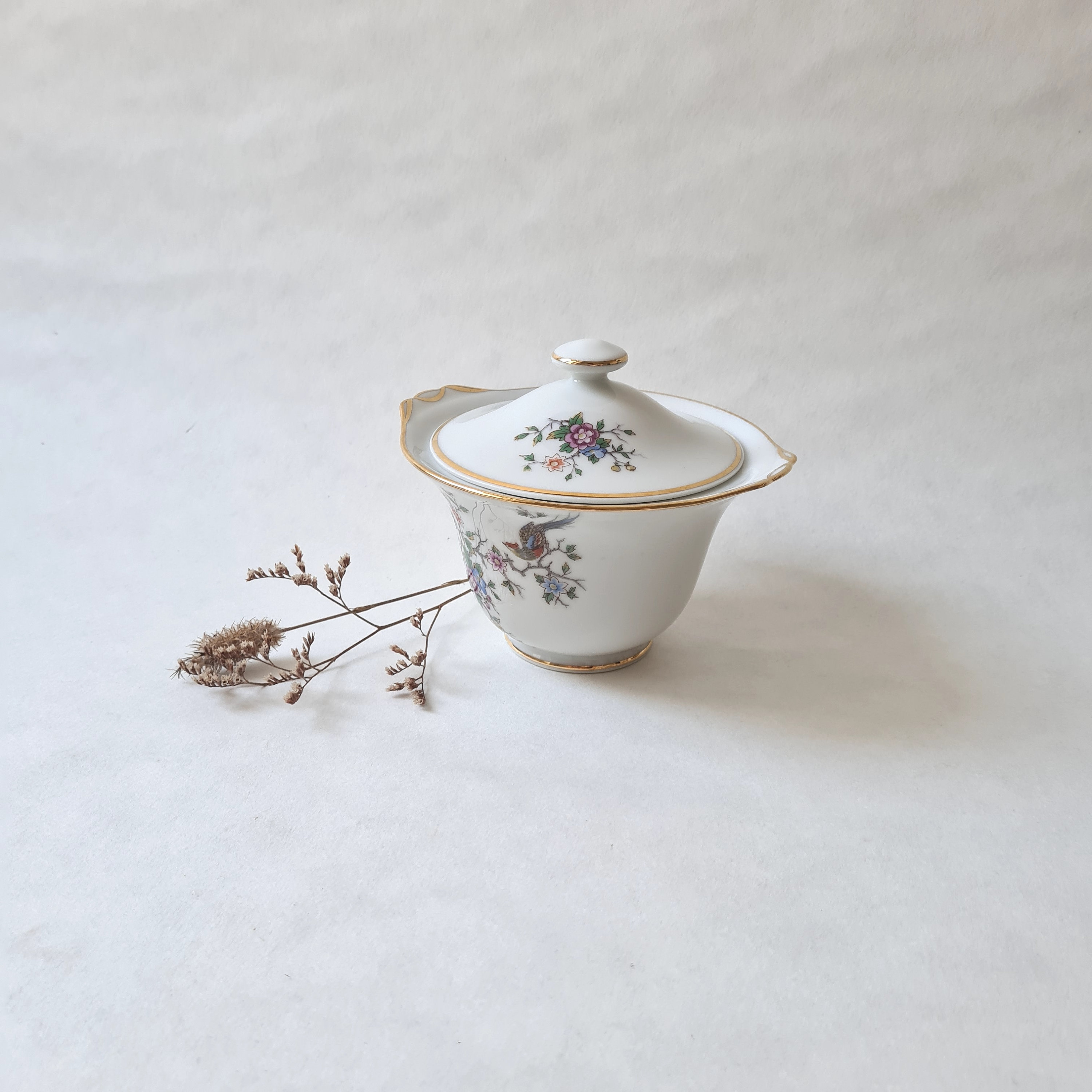 Service à Café Pillivuyt Oiseaux De Paradis – Porcelaine Fine, Doré (années 50)