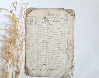May include: A vintage document with handwritten text in French. The document is dated 1764 and includes a seal with a crown and a coat of arms. The document is yellowed with age and has some tears and creases.