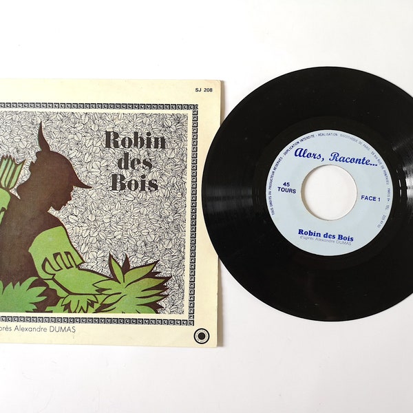 Vintage disque vinyle platine 45 tours "Robin des Bois" histoire enfant Alexandre Dumas collection discothèque Paris France français