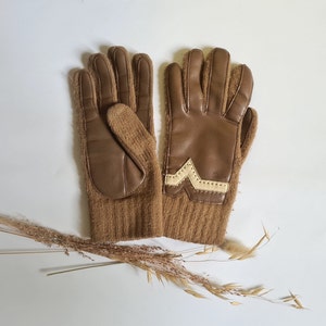 Vintage Paar Handschuhe/Kunstleder/beige braun/Retro Secondhand-Stil/warmes Winteraccessoire/70er Jahre Mode/Größe M Männer Frauen Polyester