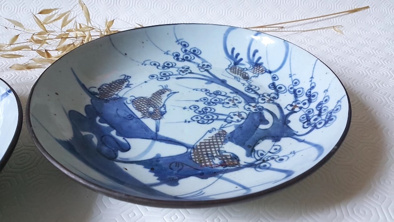 Vintage Plates set Porcelain Old China Asian Art Handcrafted Decor Blue Wall Decoration Home Interior Antiques Collectible flea market image 2