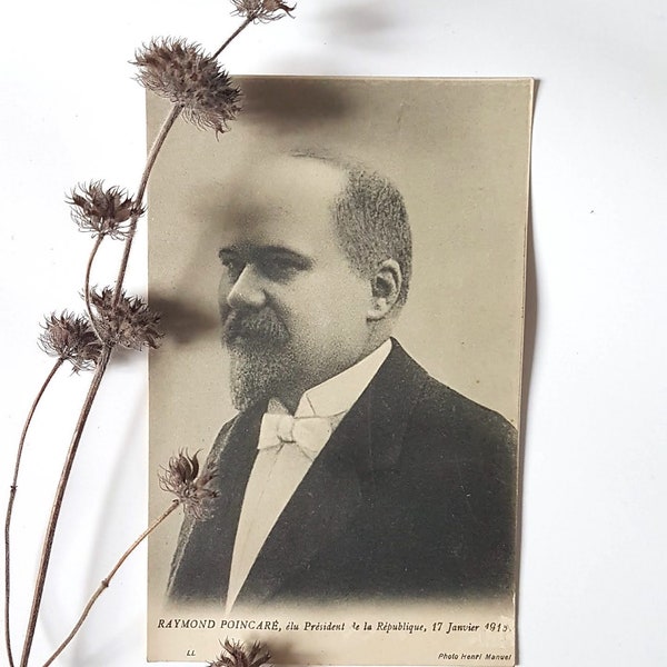 Vintage postcard Raymond Poincaré portrait black white photograph photo President French Republic France politician mail flea market old