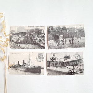 Vintage cartes postale/noir blanc/collection photographies/paquebot La Provence Express Cherbourg déraillement télégraphie poste Mailly