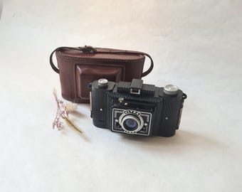Vintage Ultra Fex Himalaya Film Camera/Old Brown Leather Case/Photographic Photography Collectible 50s/made in France Box/Art french satchel