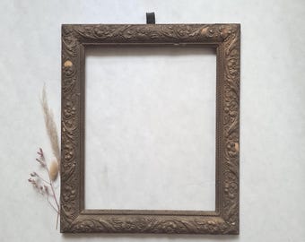 Vintage carved wood frame/canvas picture frame/antique wall decoration/molded molding/mitered corner/floral pattern/twisted rope/XIX art