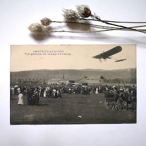Vintage carte postale noir blanc ancienne Ambérieu Aviation champ aviation 1915 époque collection France correspondance lettre courrier