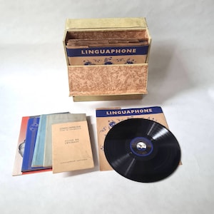 Vintage Languaphone Institut/coffret leçon cours/apprentissage formation anglais/disques vinyles 78 tours/avec fascicule livret conversation