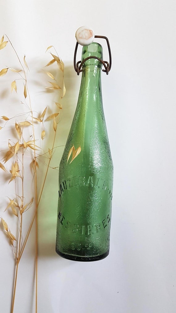 Vintage bouteille verre arrêt bouchon porcelaine Lauzeral vert