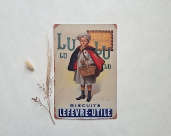 Vintage plaque métal publicitaire/Lu biscuit Lefevre Utile/France années 90/décoration murale intérieur maison/publicité collection