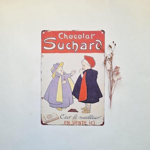 Vintage Suchard chocolate/advertising advertisement ad/metal plate/retro era/decor decoration/collection gift/display poster sign/French