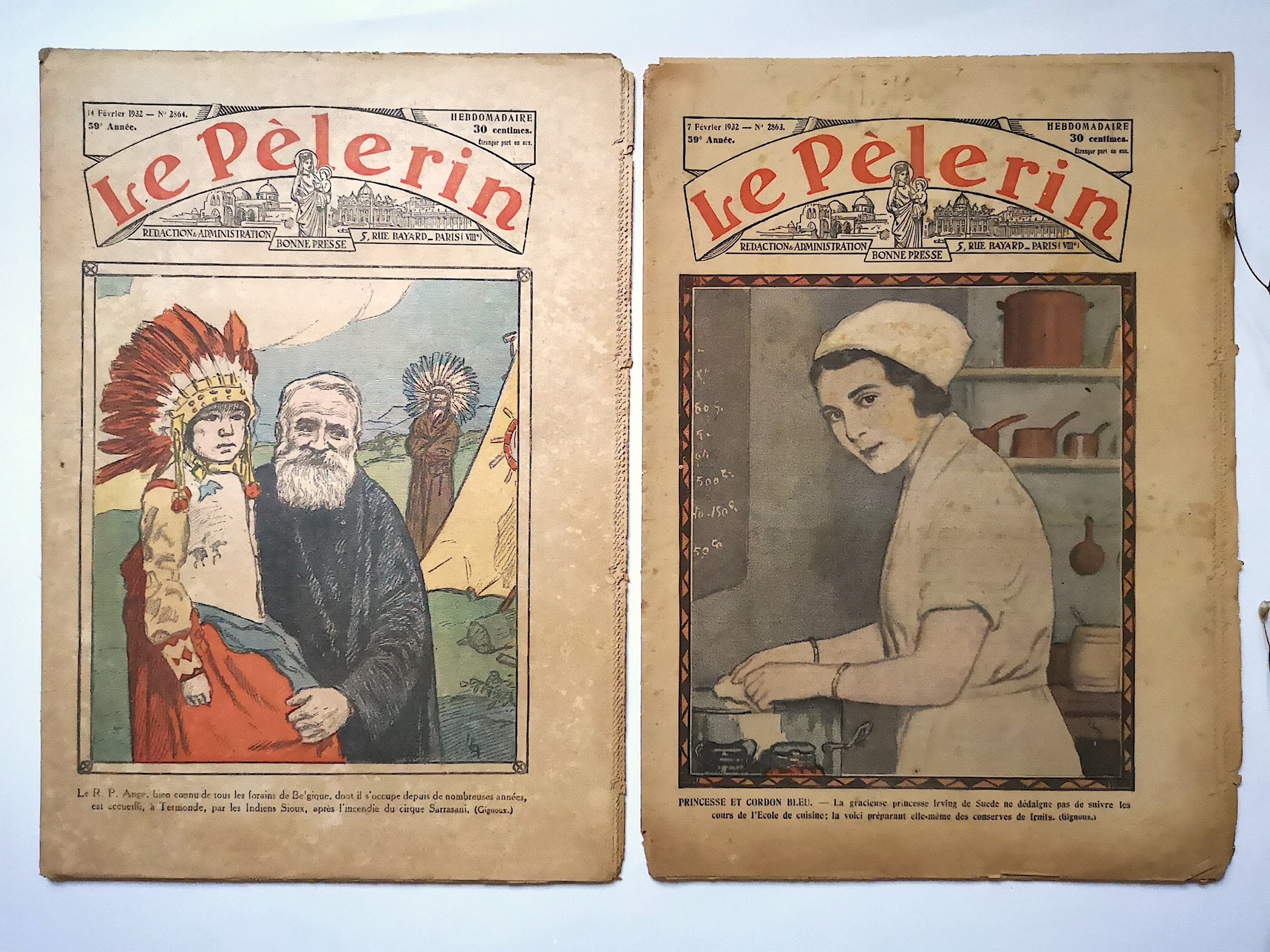 ヴィンテージ雑誌：1930年代の新聞「ル・ペルラン」2冊/フランスの週刊