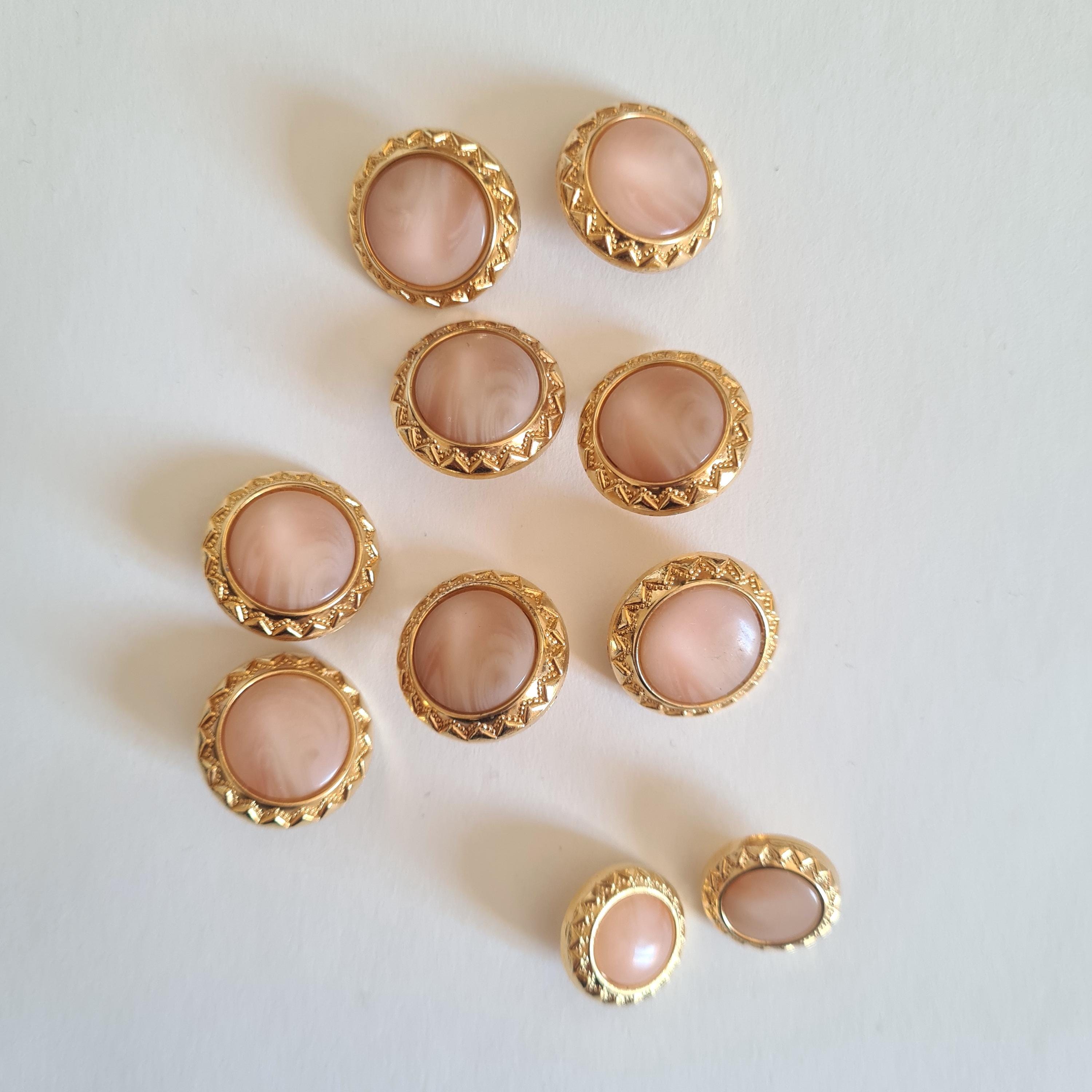 Lot De 12 Boutons Vintage Roses Veinés Dorés - Diamètre 1,9 Cm - Réf. 3497, Occasion