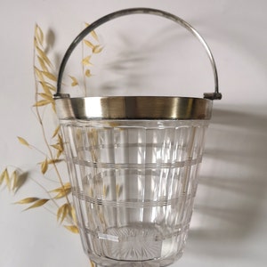 Vintage bucket ice crystal sterling silver Mappin & Webb clear glass art glassware table service 1930s England luxury brand bar decoration