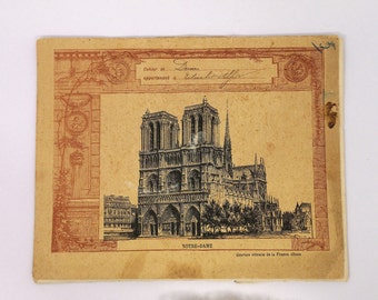 Antique notebook schoolboy 1897 France french pages writing collection old paper blanket Notre Dame de Paris school souvenir object