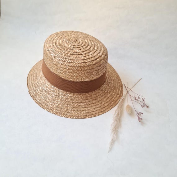 Vintage Braided Straw Hat/brown Cotton Headband/made in  display picture 2