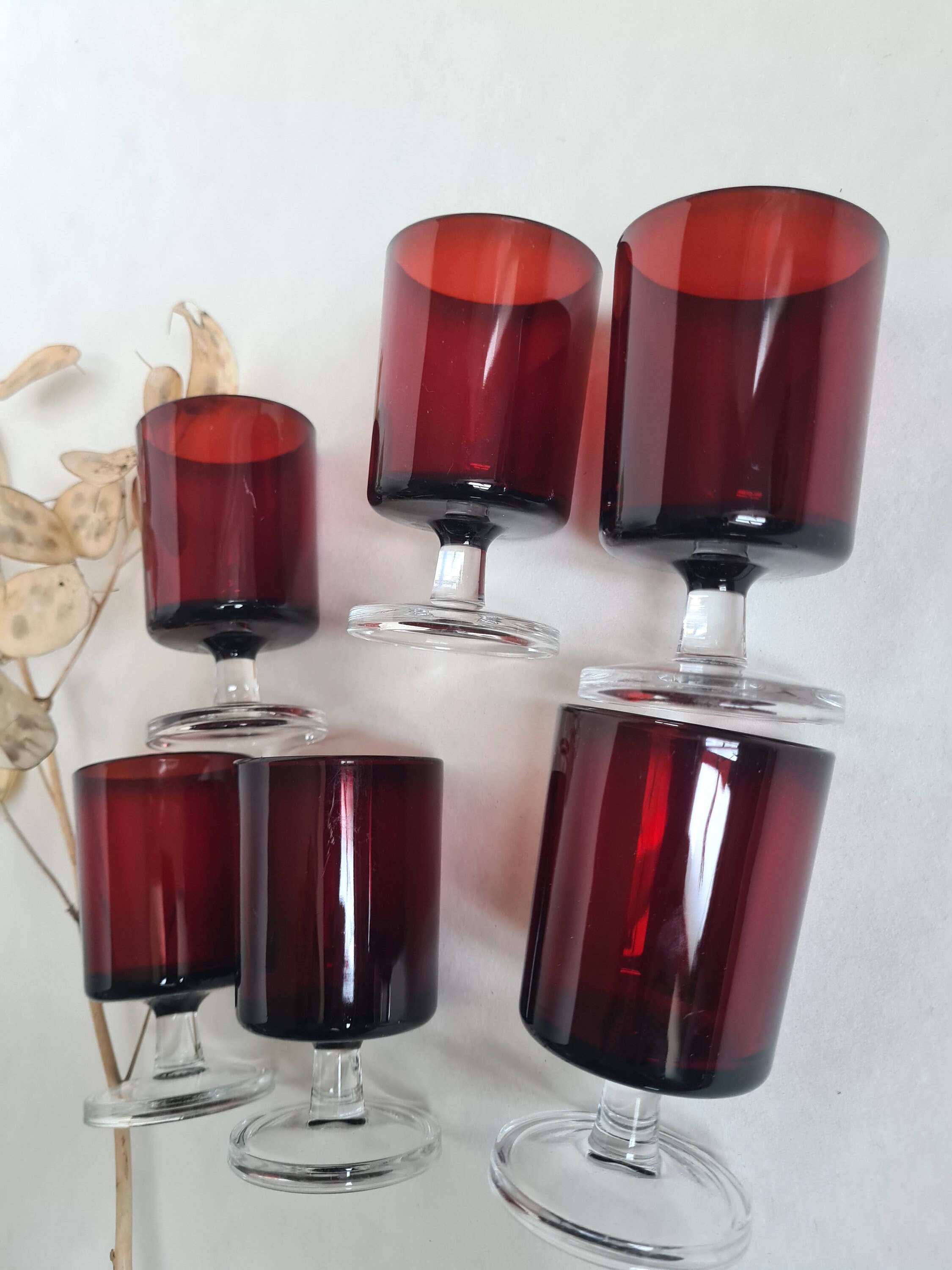 Parigi Set of 6 Etchhed Red & Transparent Stem Water Glasses