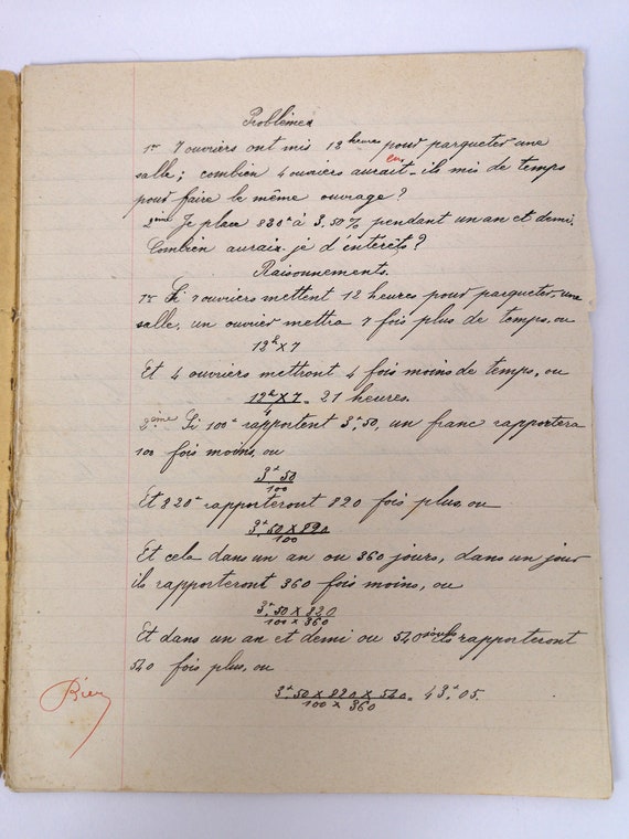 ヴィンテージの学校ノート / 19世紀 1897年 / フランス フランス語
