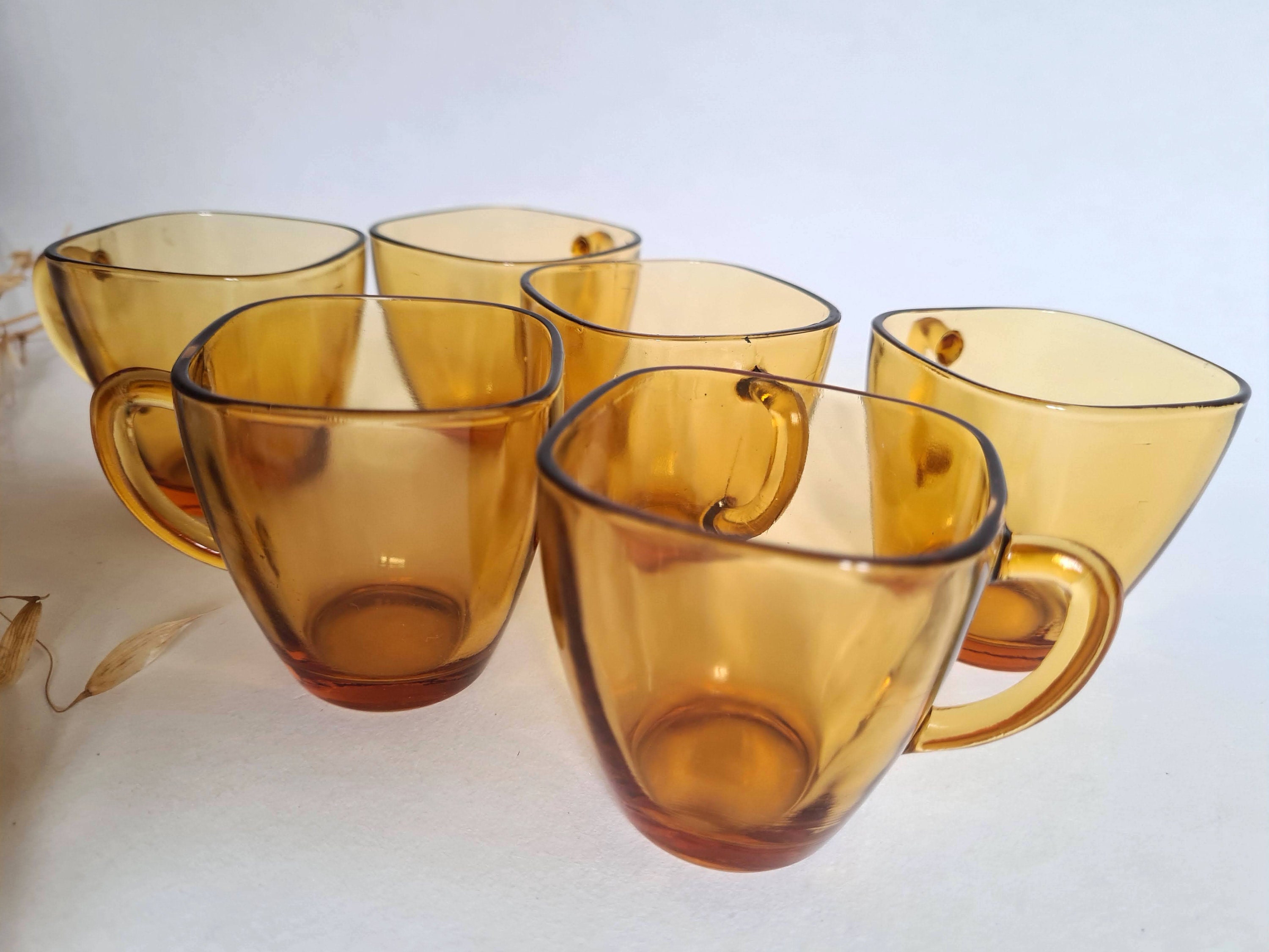 Service à Café Vintage 6 Tasses – Ambré-orange Style Véréco, Années 70, Très Bon état