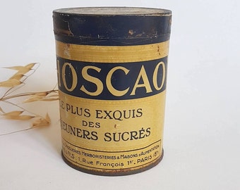 Caja vintage de Phoscao/chapa redonda de metal/colección antigua/publicidad de chocolate/decoración retro/comida Francia