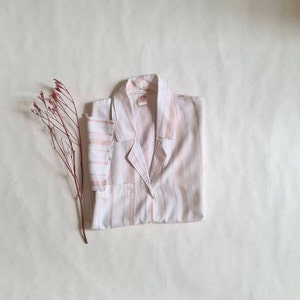 Vintage cotton shirt dress/short sleeves/striped pattern/pink white/button-down collar/France French/fashion clothing/retro/casual chic