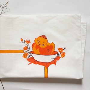Funda de almohada vintage/algodón blanco/lino antiguo/funda rectangular con solapa/estampado de pato naranja/ropa de cama para dormitorio infantil/bonito regalo