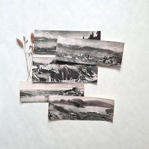 Vintage carte postale photographie/noir et blanc/panoramique argentique/Rossat Mignod Super Panorama/paysage montagne/lac Annecy Mont Blanc