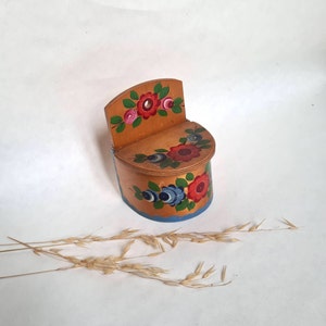 Vintage wooden box hand painted flower decor made in the USSR wall chest kitchen storage container old flea market kitchen spices Russian