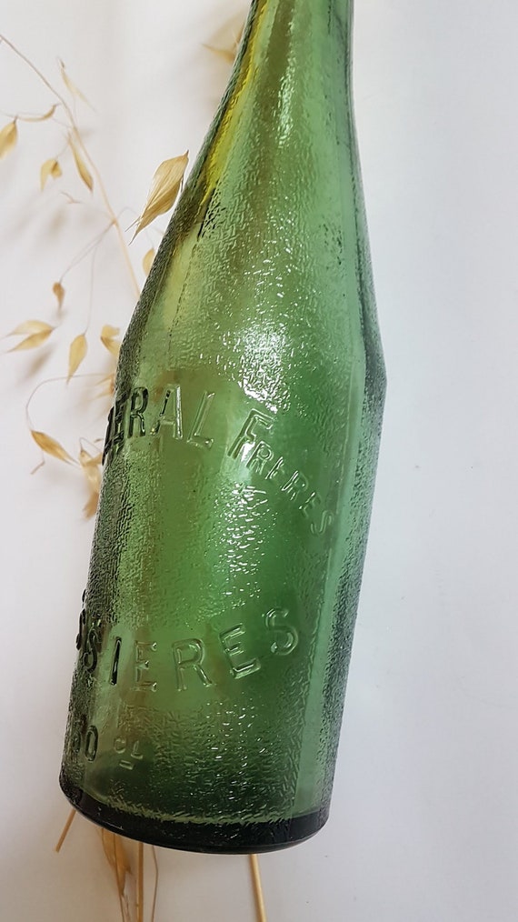 Vintage bouteille verre arrêt bouchon porcelaine Lauzeral vert Bessière 50cl  France verrerie ancienne bar brasserie eau cuisine boisson -  France