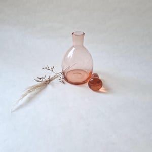 Vintage carafe bottle flask/transparent pink glass/artisanal hand blown/liquor wine water/art table service/shabby boho chic/French elegance