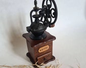 Vintage coffee grinder counter wheel wood cast iron metal decorative drawer decoration manual old antique retro style crank bar flea market