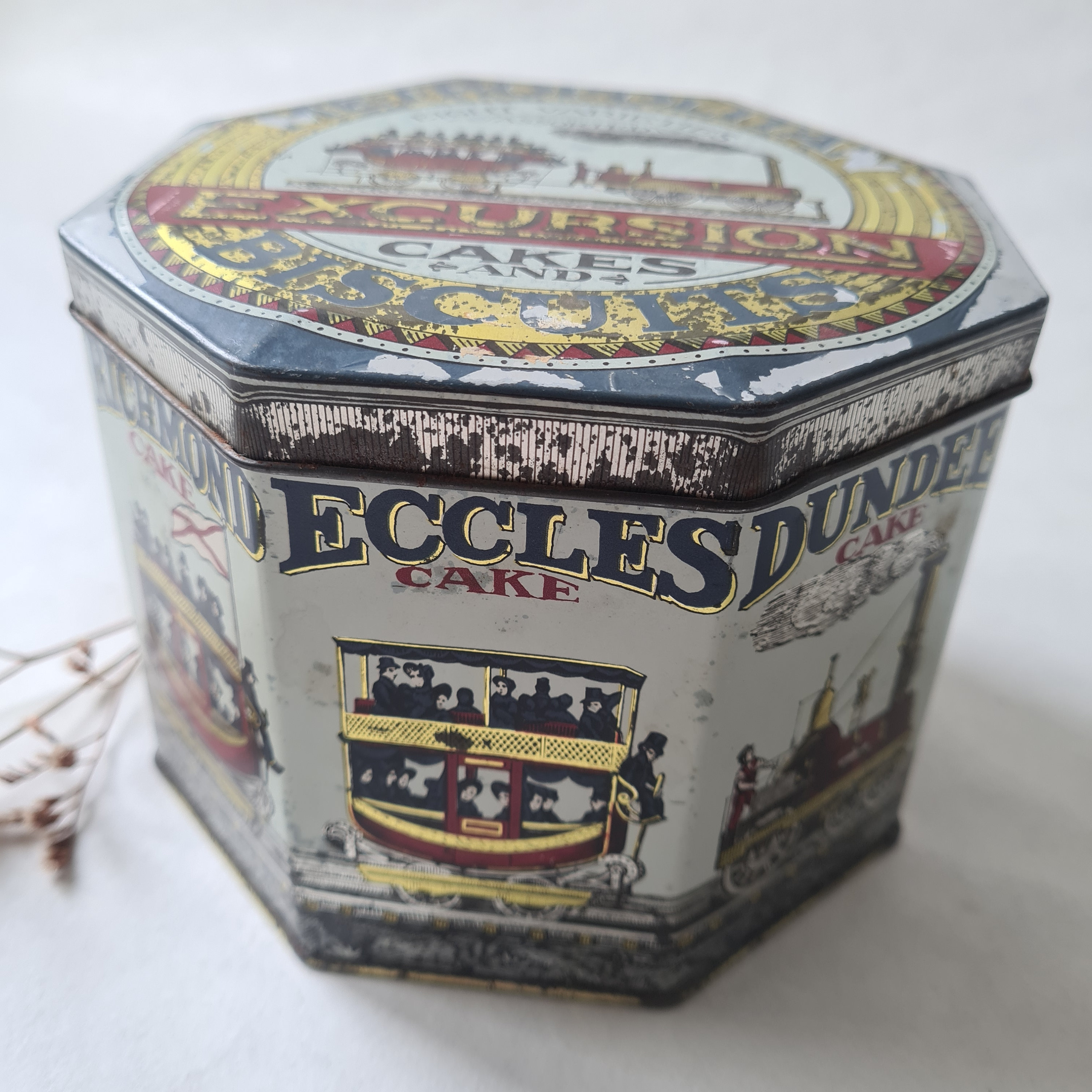 Vintage Iron Metal Sheet Box/cakes Biscuits Metropolitan Excursion/gray ...
