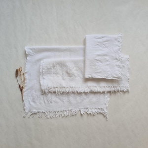 Vintage tea towels set 3 white cotton/large wide fringes/50s retro kitchen linen/chic country house/washable durable/French France tea dish