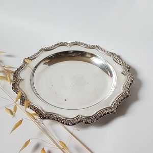 Vintage round flat tray sterling silver/art table home decoration/service living room/Miard punch punched/silverware antique decorative