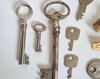 ヴィンテージ 21 個の鍵/錬鉄製/金属/ロック アクセサリ/丸型と平型の