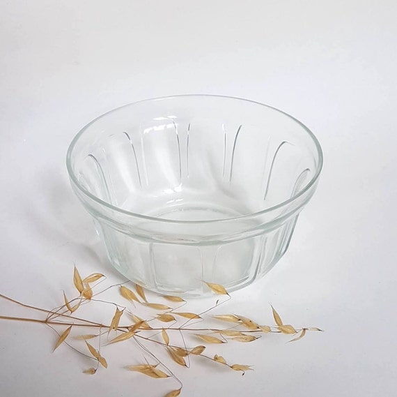 Vintage Salad Bowl Transparent Glass Kitchen Meal Tableware Utensil Service  France Round High Edge Home Art Table Flea Market Container 