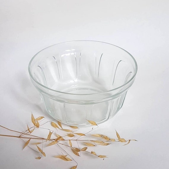 Vintage Salatschüssel groß/klares Glas/Küchenmahlzeit/Geschirrgeschirr Utensilienservice Frankreich/rund hoher Rand Zuhause/Kunsttisch Flohmarktbehälter