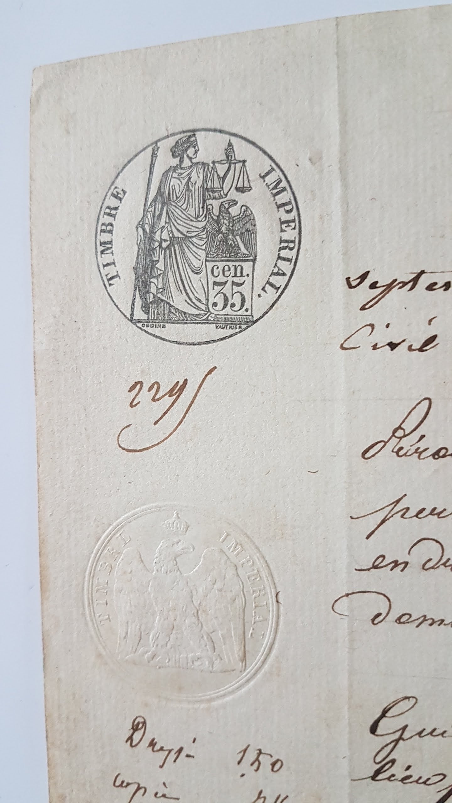 アンティークヴィンテージ手書き文書/19世紀 1855年/歴史的公証人