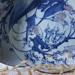 Vintage Plates set Porcelain Old China Asian Art Handcrafted Decor Blue Wall Decoration Home Interior Antiques Collectible flea market image 3