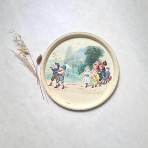 Vintage round metal tray/50s-60s/retro style/country house/children&#39;s parade/Massilly France/decorative decoration decor/living room kitchen