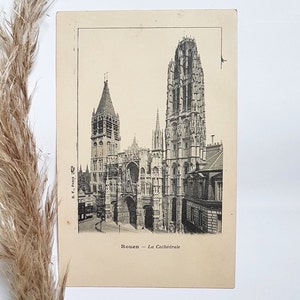 Vintage postcard photography photo black white cathedral historic religious monument Rouen France church mail stationery french flea market