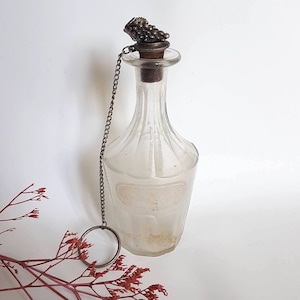 Vintage bottle Cognac alcohol cork stopper bunch grapes graduated chain graduation liquor collection France bar brewery flea market
