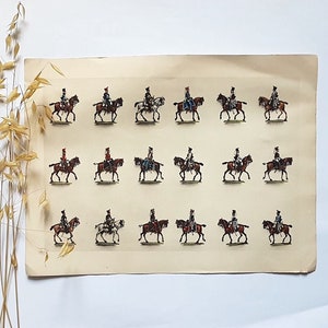 Iluminaciones de arte vintage/dibujo a mano/caballería, jinetes, soldados, caballos, guerra/tablero en miniatura/batalla de regimiento/decoración