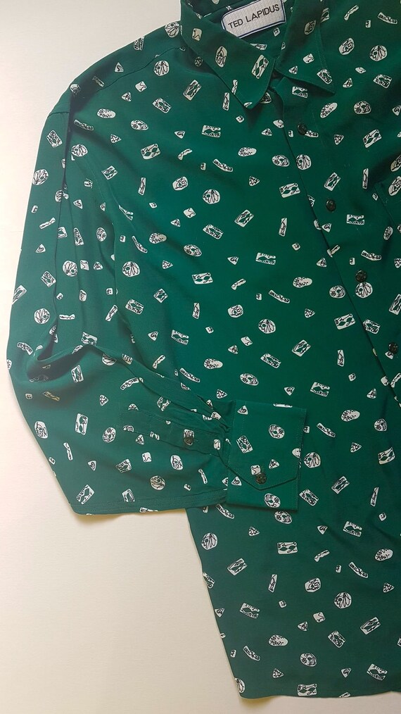 Vintage Green Shirt White Pattern Ted Lapidus Fashion Woman Man