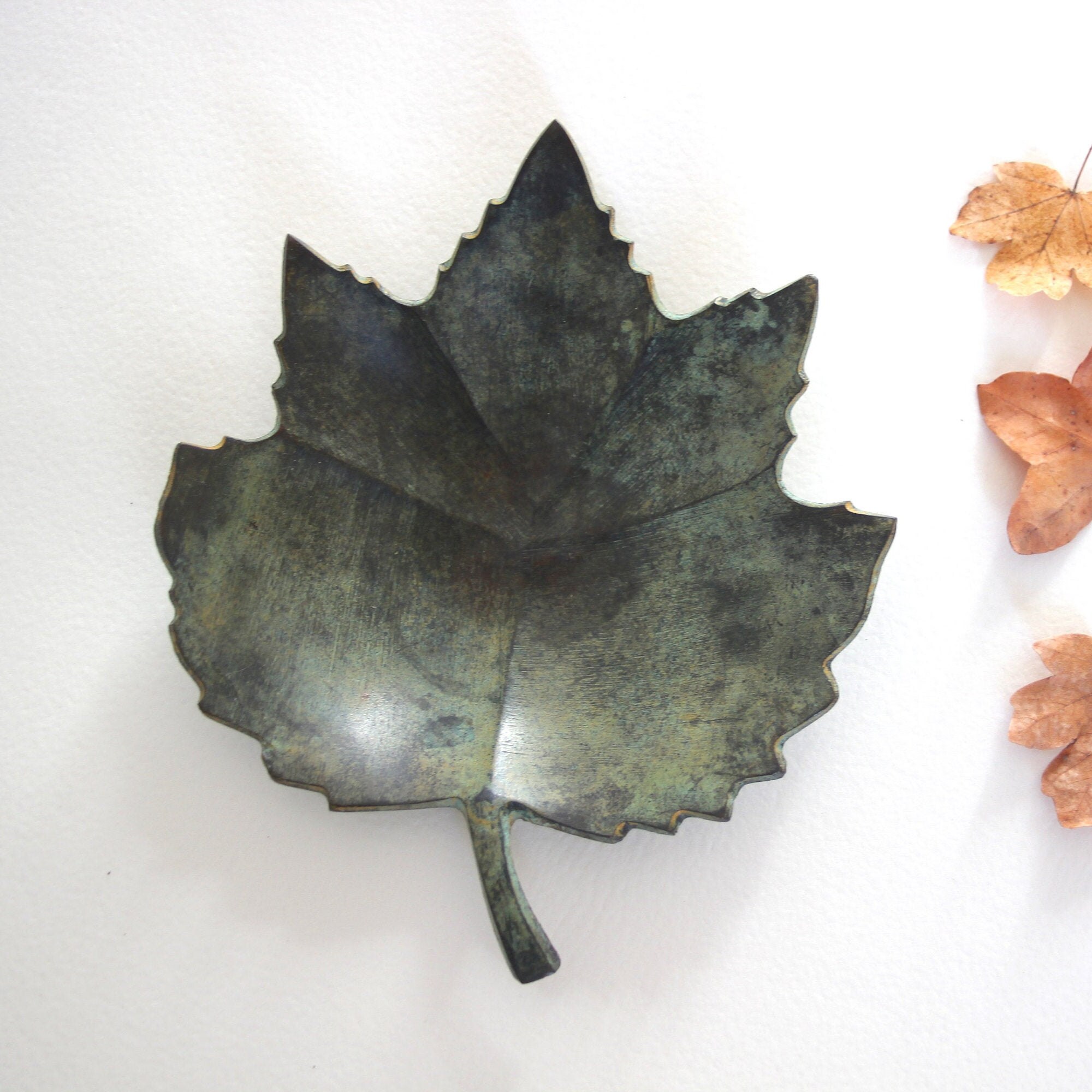 Vintage Bronze Feuille Erable Decoration Vide Poche Maison Vert Decor Objets Anciens Nature Massif B