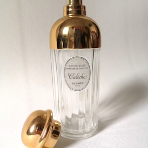 Vintage perfume Calèche Hermes atomizer collection empty glass flacon eau de toilette Paris France cosmetics perfumery french