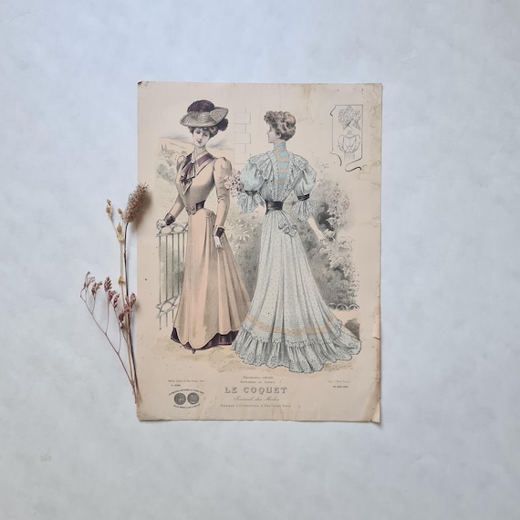 Vintage Belle Epoque Fashion Newspaper Engraving/color Poster